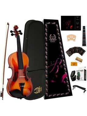 Beginner Acoustic Violin Set with Hard Case, Bow, Rosin, and Extra Strings - 1/4